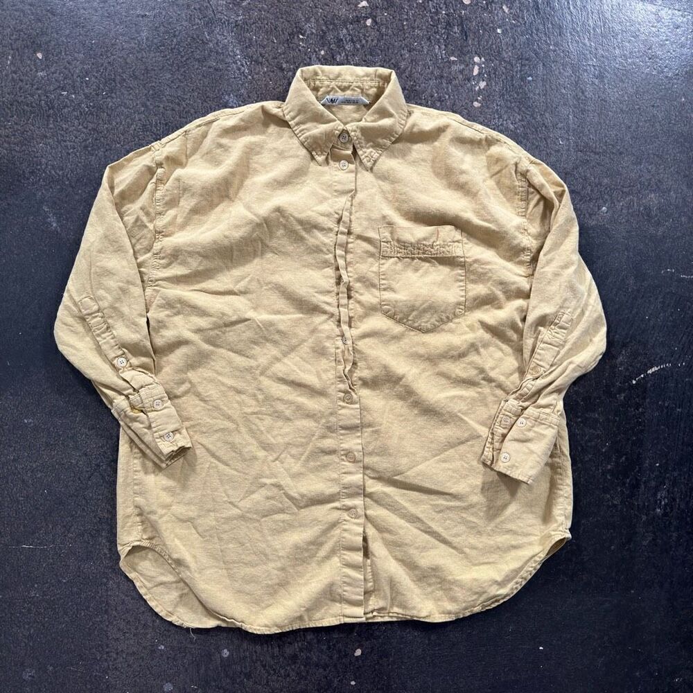 Zara Button Up Collared Shirt Yellow Color Size Small Essential Preppy Used